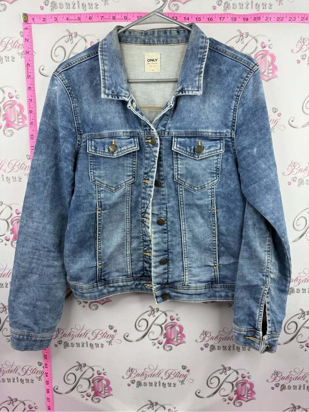 ONLY sequin denim jacket sparkly HELLO Light Blue Washed Denim Jacket